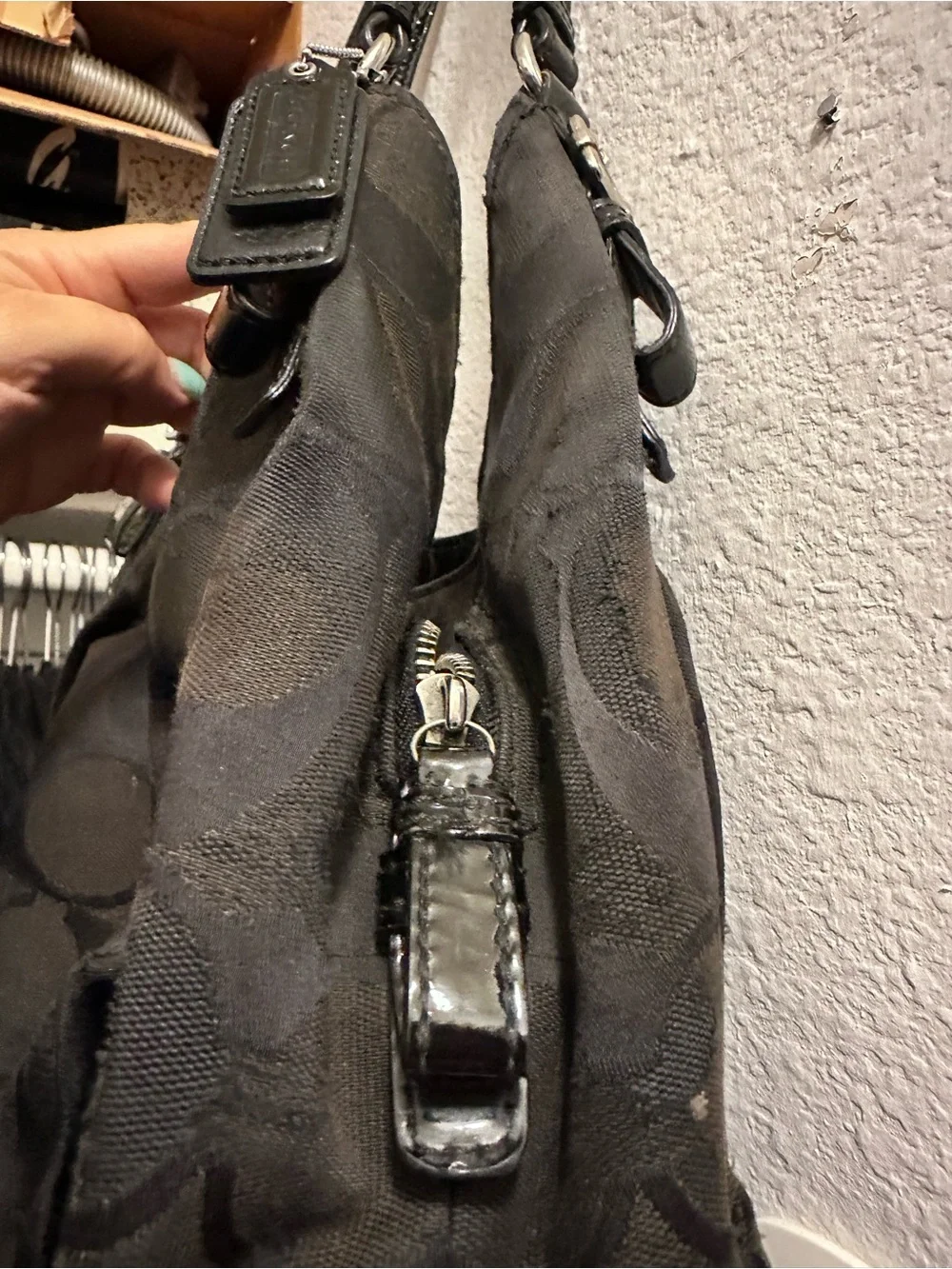 Coach Black Signature Tote with Silver Horse & Carriage Emblem